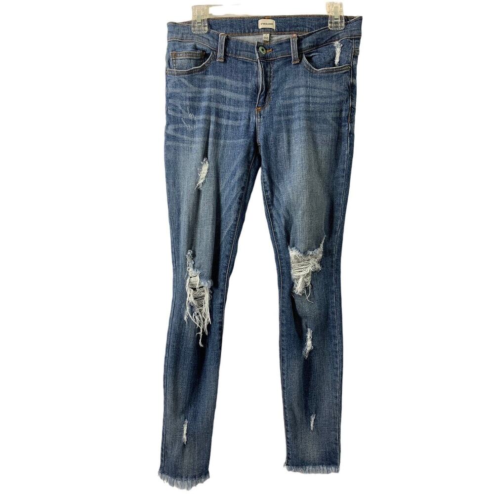 Sneak Peek Womens Jeans Size 7 Destroyed Skinny Raw Hem‎ Blue Medium Wash Denim